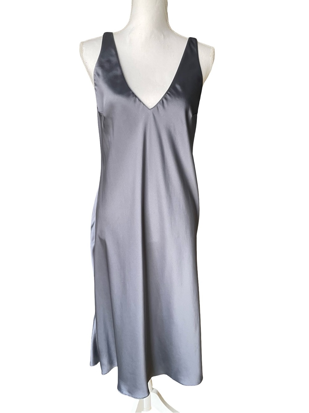 Victorias Sevret Satin V-Neck Slip Dress Grey